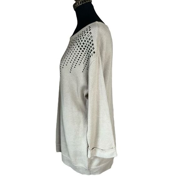 Christopher & Banks Sweater Women's size L Tan 3/4 Sleeves Brass Stud Accent - Picture 10 of 10